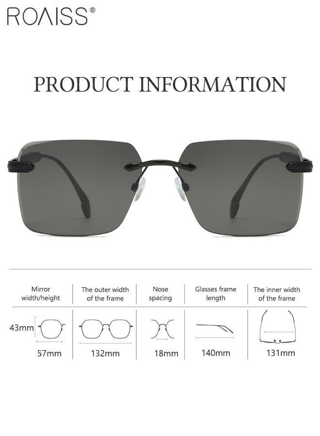 roaiss Square Frame Rimless Men Women Sunglasses Outdoor UV400 Sun Glasses with Unique Temples Fashion Anti-Glare Sun Shades for Men Driving, Fishing, Traveling - Image 3